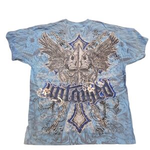 AFFLICTION UNTAMED Y2K AOP TEE BLUE IN XL
